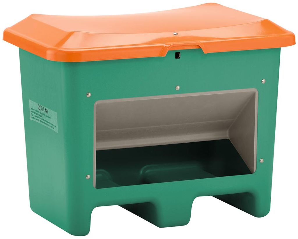 CEMO Streugutbehälter 200 l B890xT600xH640 mm mit Entnahmeöffnung grün/orange