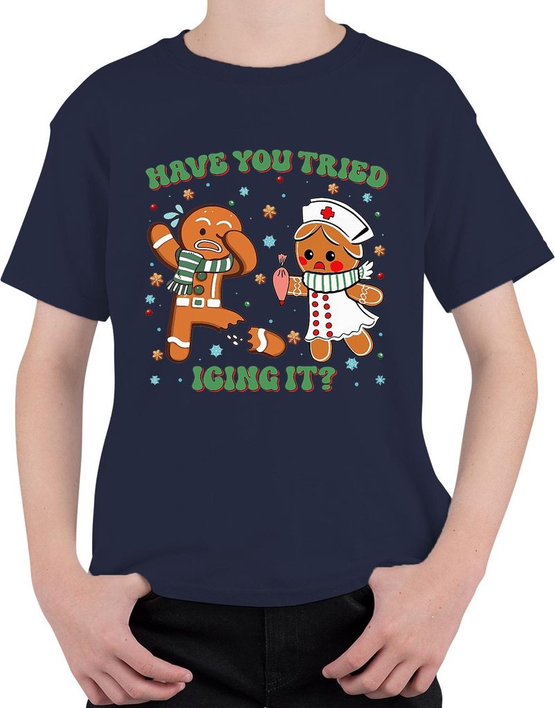 Christmas Gingerbread Nurse Cookie Have You Tried Icing It Uni Kinder T-Shirt, Navy, 104