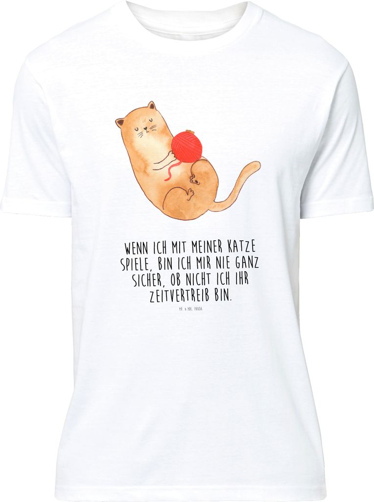 Mr. & Mrs. Panda Größe S T-Shirt Katze Wolle - Weiß - Geschenk, Motiv, Spielen, Cats, Tshirt, Lustig, Katzen, Cat, Lustiges, Haha, oberteil