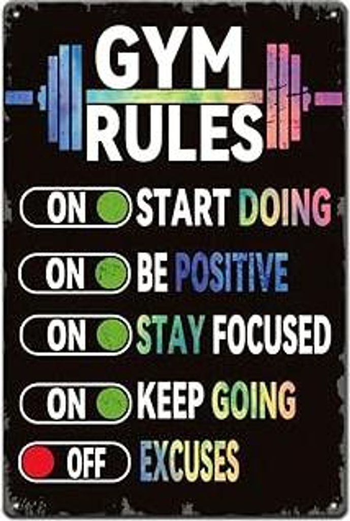 SUPERDANT Blechschild Fitnessstudio Regeln Fitness Blechschilder Retro Motivationstext Blechschilder Be Positive Metall Wandtafeln Poster Fitnessst...