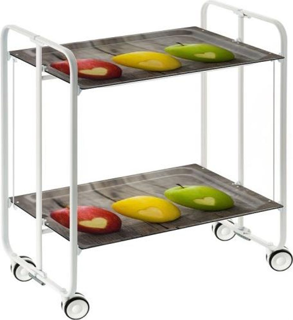 DON HIERRO - Klappbarer Servierwagen BAUHAUS mit Rollen – Metallgestell weiß, 2 Ebenen, 4 Positionen