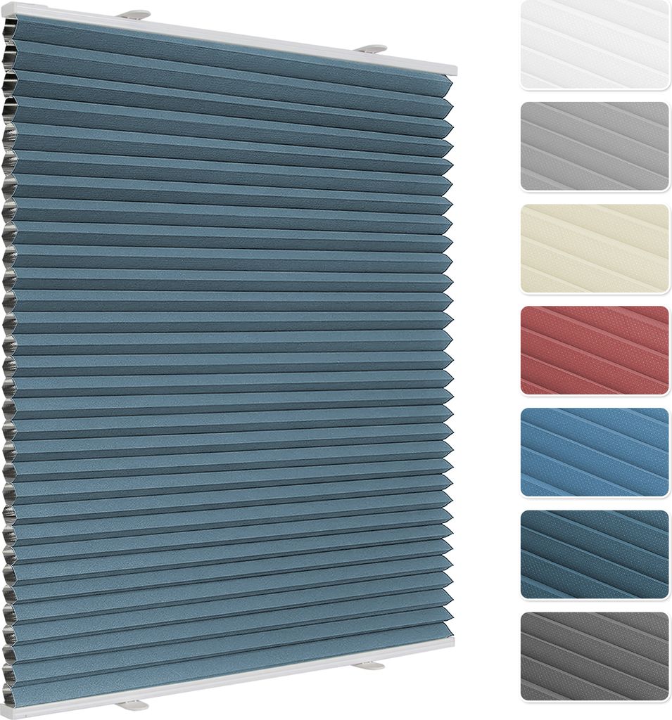 Grandekor Wabenplissee ohne Bohren Klemmfix Verdunklung Thermo Weiß-Hellblau 60x130cm(BxH) Plissee Faltrollo 100% Blickdicht, Sonnenschutz & Schal...