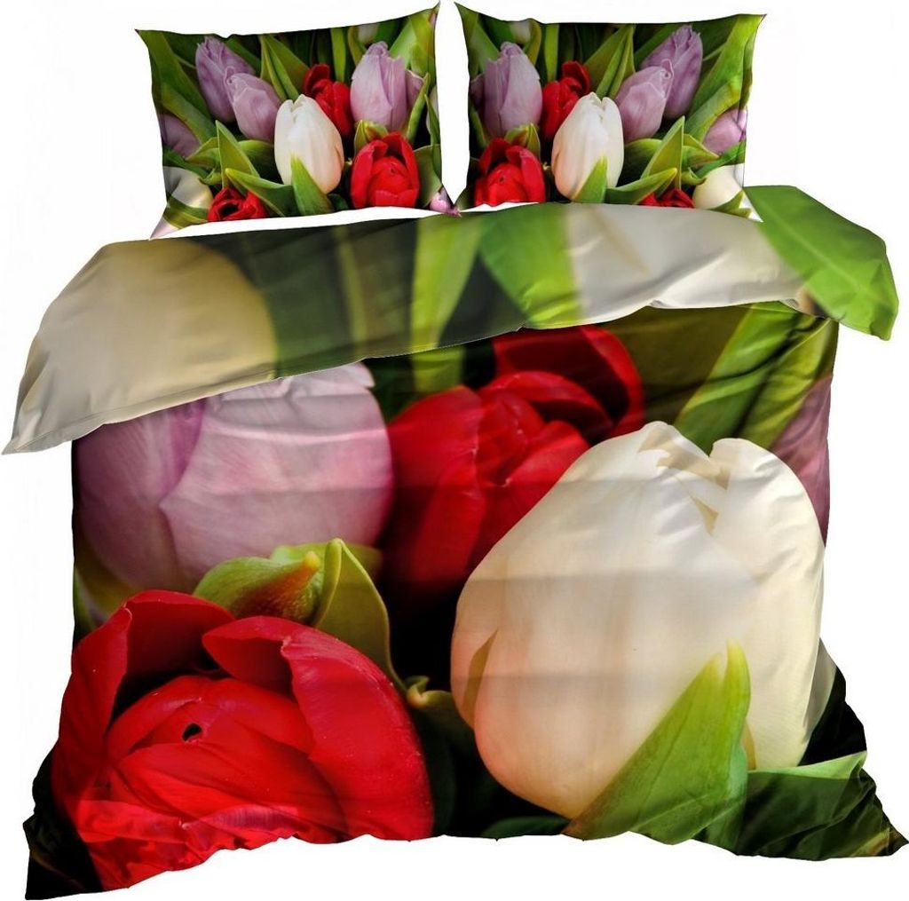 3D-Bettwäsche aus Baumwollsatin, 140 x 200 cm, „Tulpenbouquet“