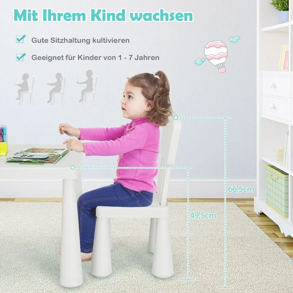 Mobilier enfant lavable facile à déplacer avec table et 2 chaises blanches - 4