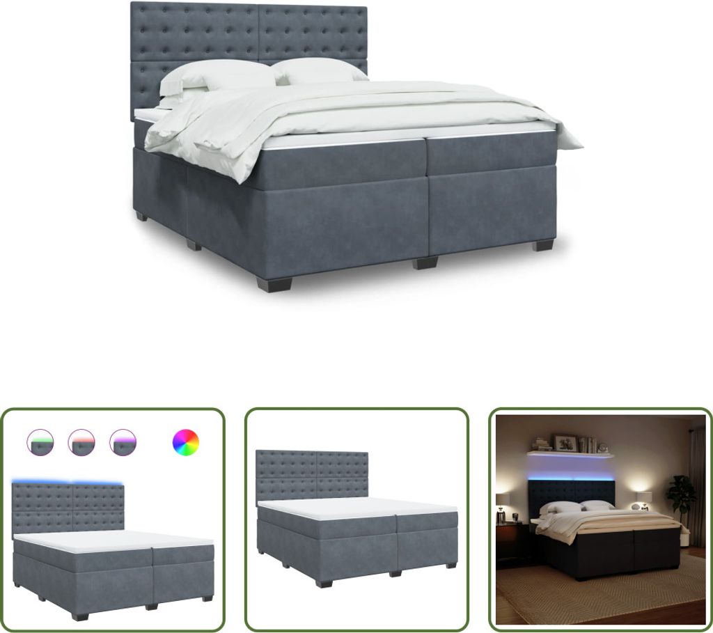 The Living Store Boxspringbett mit Matratze Dunkelgrau 200x200 cm Samt
