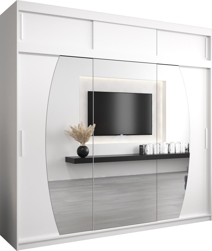 Kleiderschrank, Schiebetürenschrank Schlafzimmer, Schrank mit Spiegel ELYPSE 250 mit Aufsatz, Höhe 240 cm