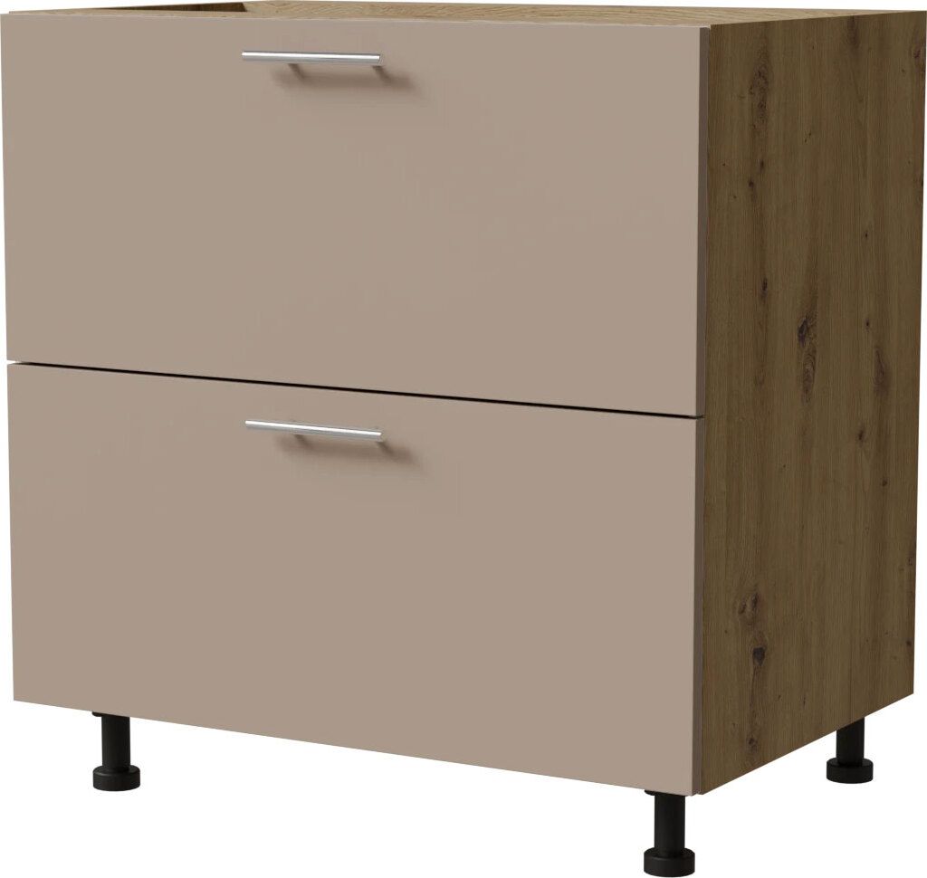 Schubladenunterschrank BRERRA 80x82cm lackiert Ausführung wählbar BR-D2 - 80,RAL 1016 graubeige Matt,Eiche Artisan,REJS Comfort Box (Vollauszug)