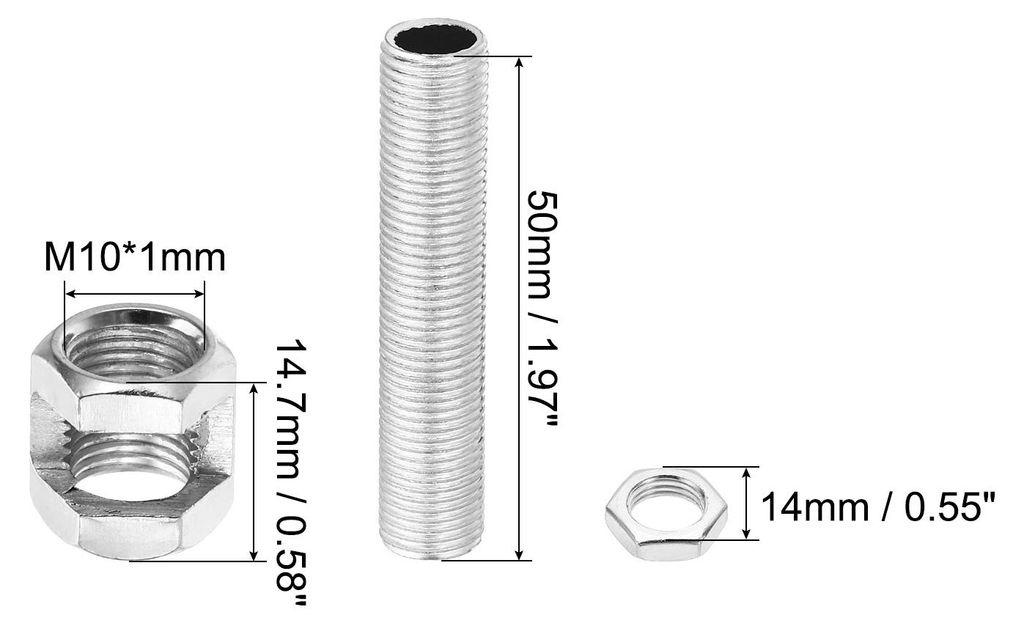 M10 Feingewinde Lampenrohr Reparaturteile Set, 4 Stš¹ck M10¡Á15 Metall Sechskantmutter mit Gewinde und Sechskantmutter fš¹r Lichtverl?ngerung...