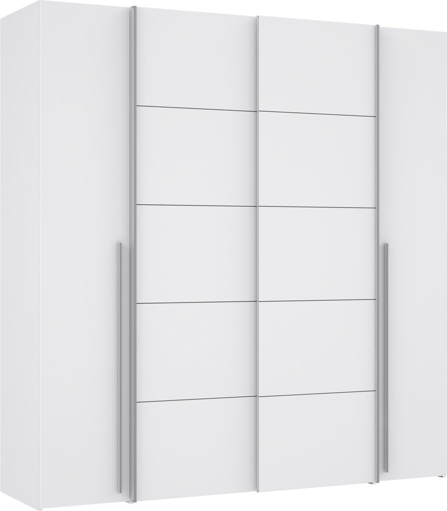 Dreh-/Schwebetürenschrank >Narago< mit Inneneinteilung, in weiß - 200,1x210x61,2cm (BxHxT)