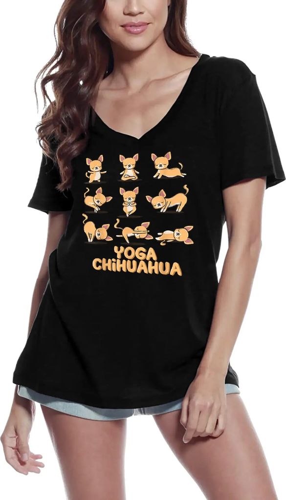Damen Grafik T-Shirt V-Ausschnitt Yoga chihuahua - spirituelle Meditation – Yoga Chihuahua - Spiritual Meditation – Öko-Verantwortlich Vintage