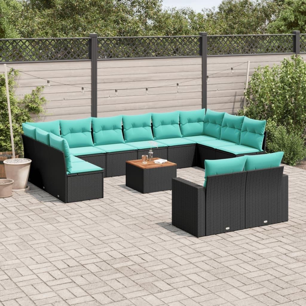 Maison Exclusive - 13-tlg. Garten-Sofagarnitur mit Kissen Schwarz Poly Rattan