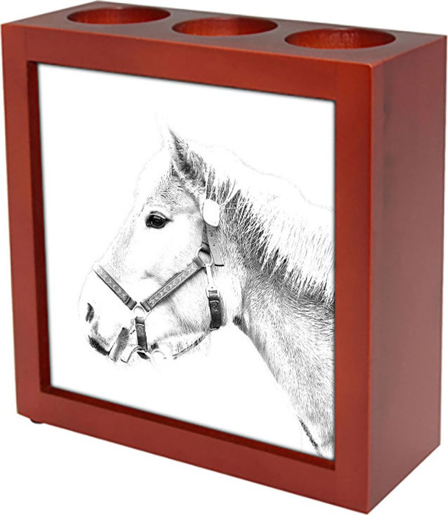 Haflinger - Stifthalter mit Pferd, Schreibtischorganizer mit Aufdruck, personalisierte Schreibtischdekoration der Marke Art-Dog