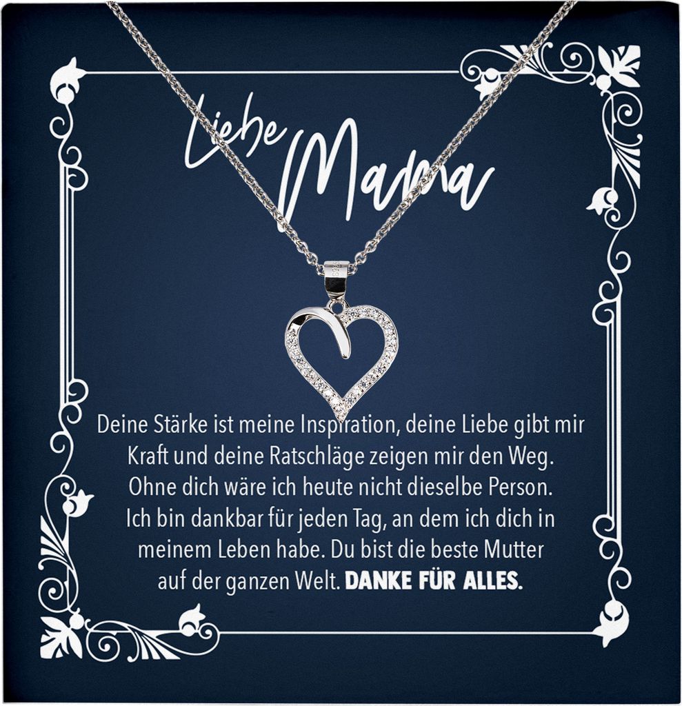 22Feels Echt Silber Halskette - Liebe Mama Geschenk Geburtstag Muttertag Weihnachten Mutter Schmuck Set für Frauen - Herz Anhänger, Karte
