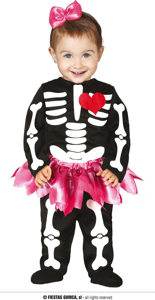 Halloween Skelett Tutu Jumpsuit Haarreif Pink Herz Baby Süß Gruselig Festlich Knochendesign Tüll Niedlich Charmant Einzigartig Kostüm Party, Gr...
