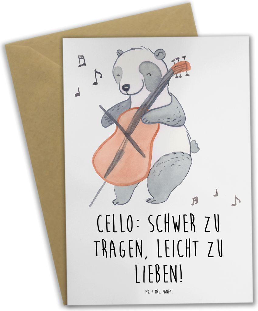 Mr. & Mrs. Panda Grußkarte Cello Liebe - Weiß - Geschenk, Orchester, Grußkarten, Lernen, Musik, weihnachtskarten, Streichinstrument, glückwunsc...