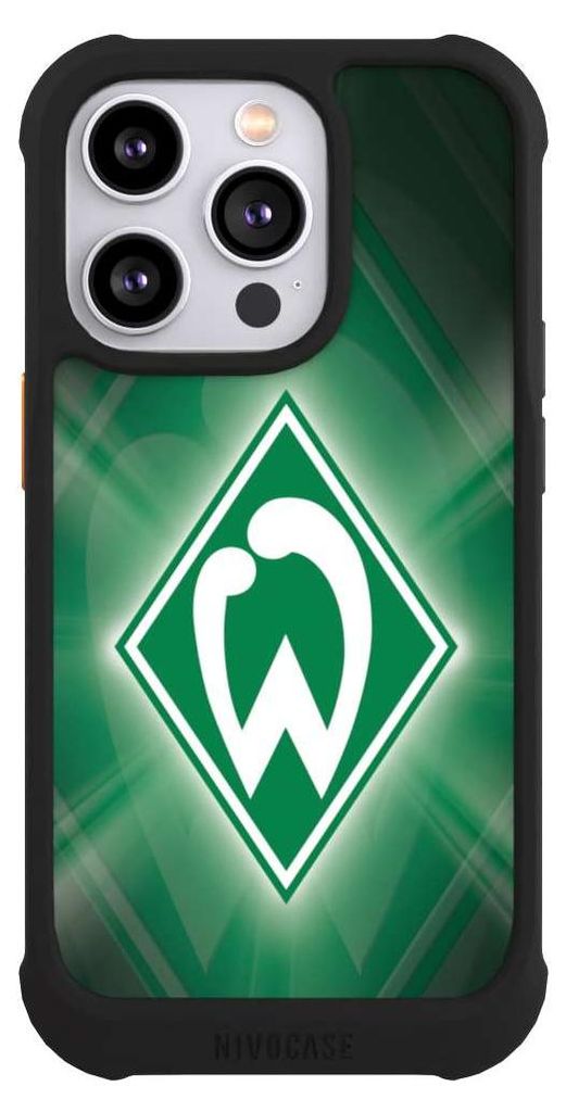 NIVOCASE Hülle für Apple iPhone 14 Pro Stoßfeste Handyhülle NIVOmax Case Schwarz Offizielles Lizenzprodukt SV Werder Bremen Wappen