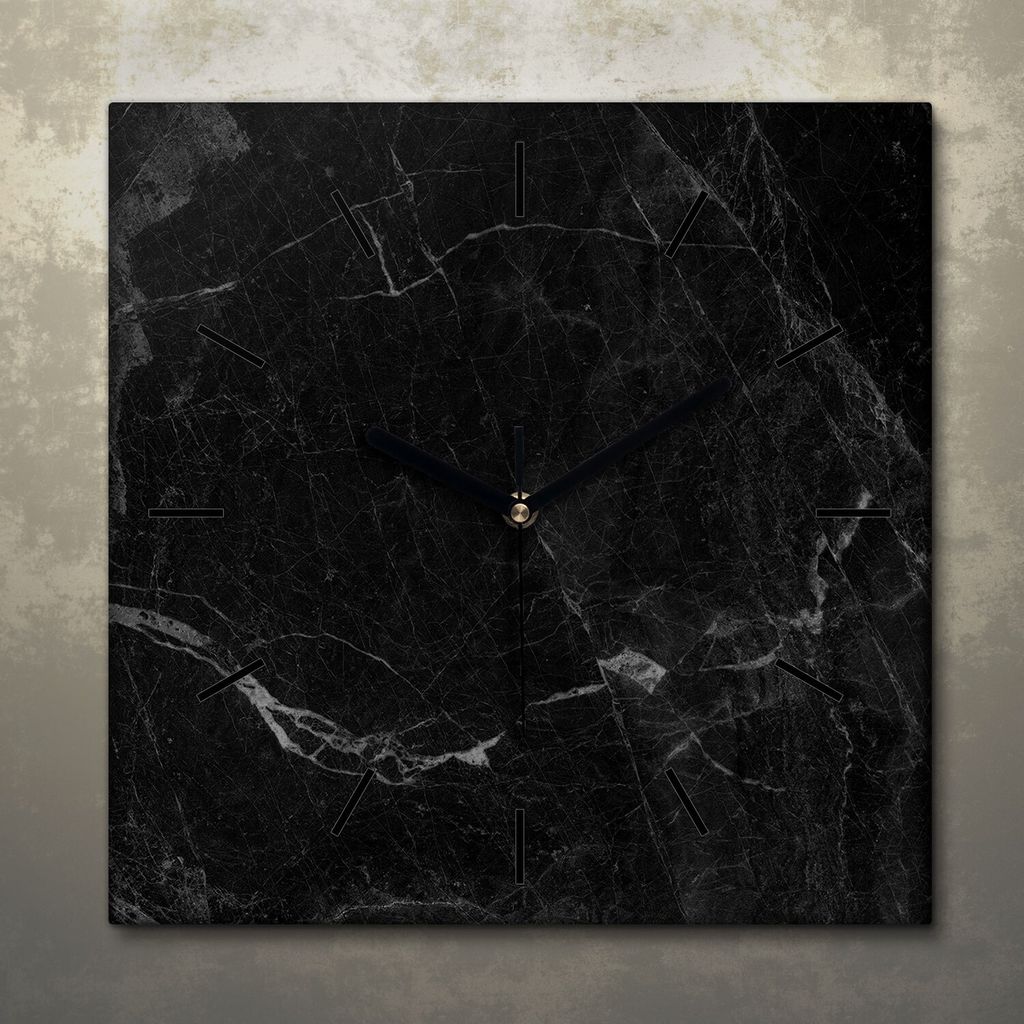 Wohnzimmer Leinwand Uhr Geräuschlos Küche 30x30 Schwarzer, Marmor, Textur, schwarze Zeiger