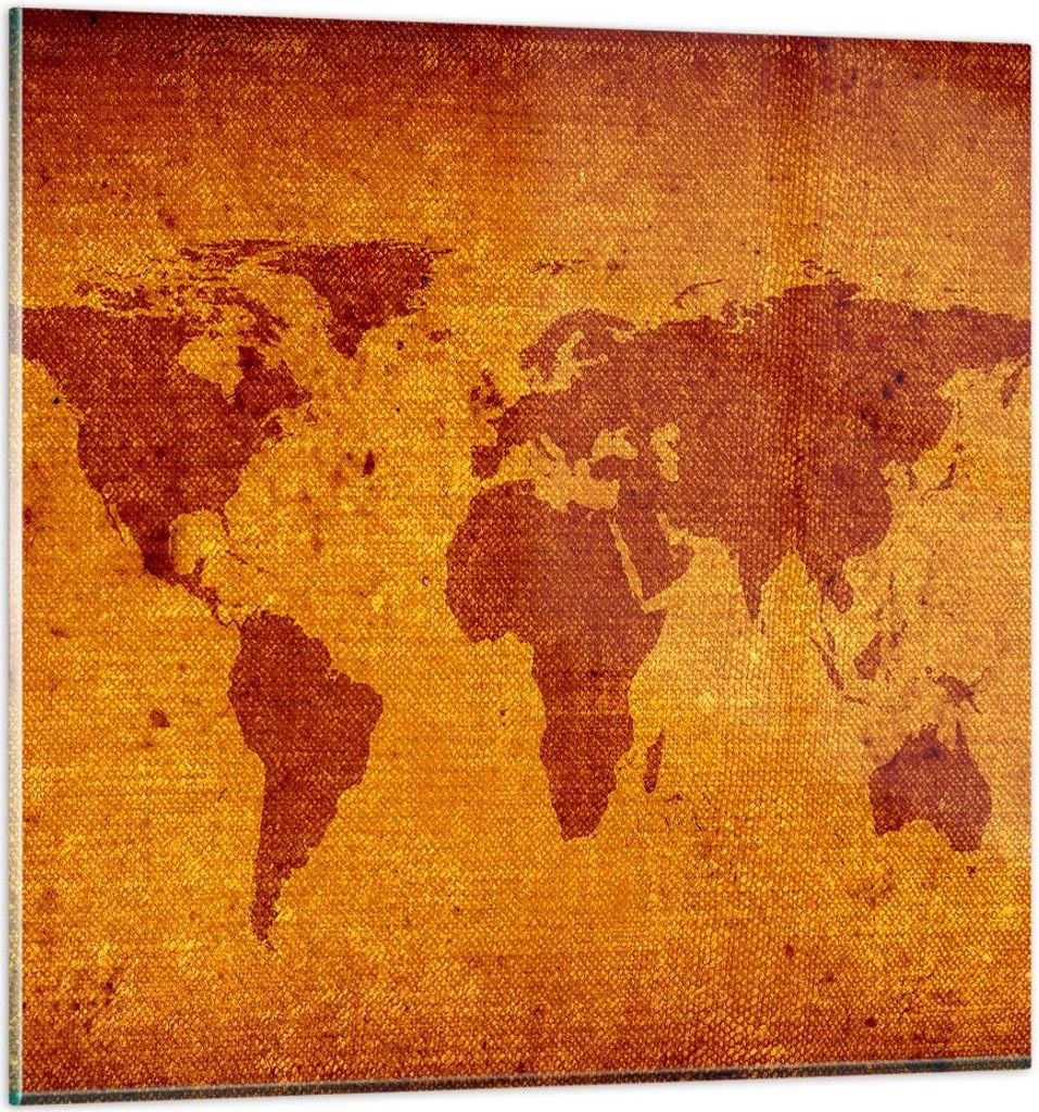 Bilder auf glas - Alte Karte Kontinente Reisen Welt - 40x40cm - Glasbilder - Wandbilder - Kunstdruck - zum Aufhängen bereit - Wanddekoration aus G...