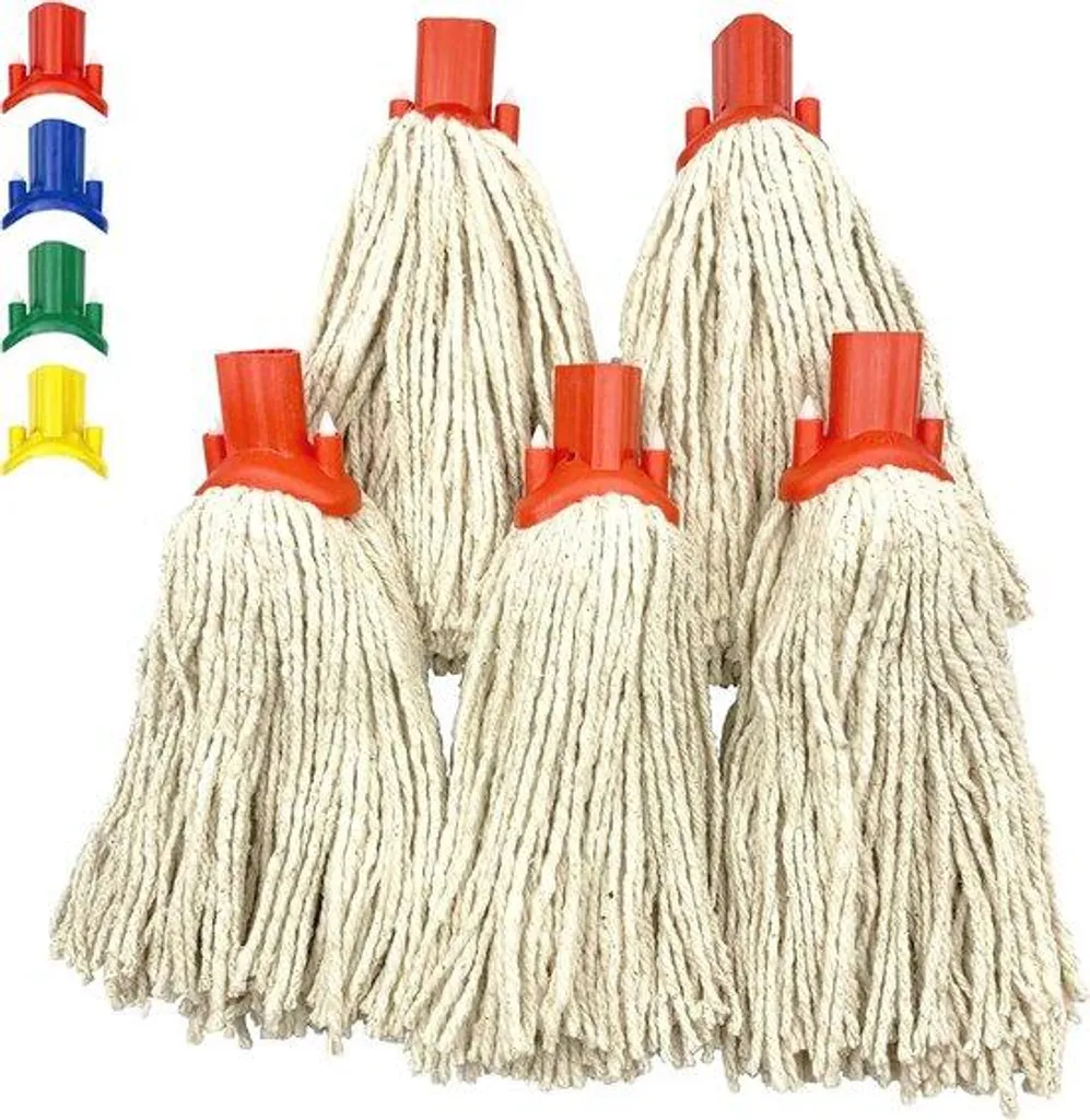 Mop en coton ultra absorbant avec code couleur hygiène, lot de 5 têtes