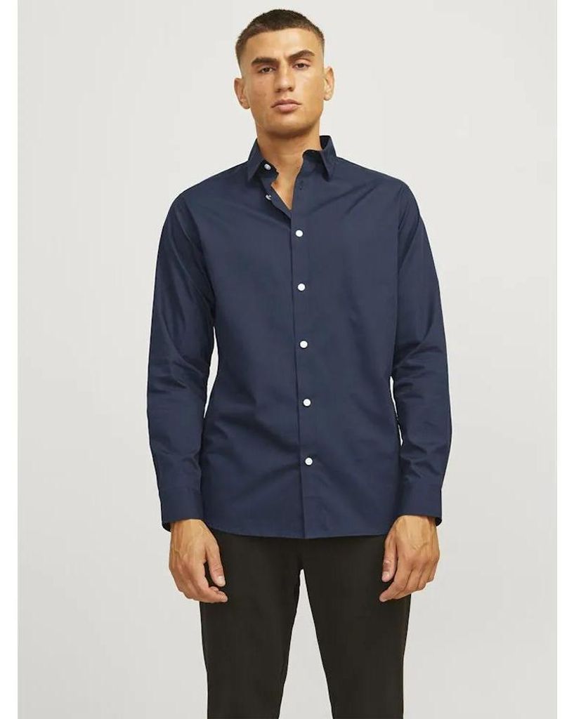 Jj Rebel Gavin Solid Langarmhemd Blau XL Mann Blau XL