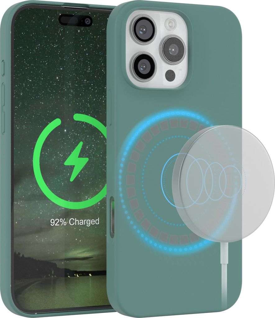 EAZY CASE Silikon MagSafe Handyhülle kompatibel mit Apple iPhone 16 Pro Max Hülle mit Kameraschutz, Silikonhülle, Schutzhülle Grün