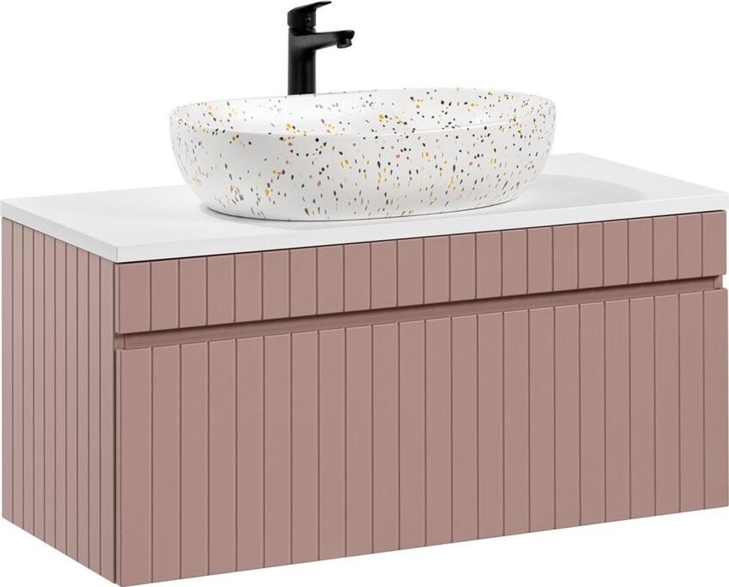 Badmöbel-Set - Waschbecken & unterschrank 100 cm mit Arbeitsplatte, Iconic Rose I BM234 - Antique Rose/Weiß