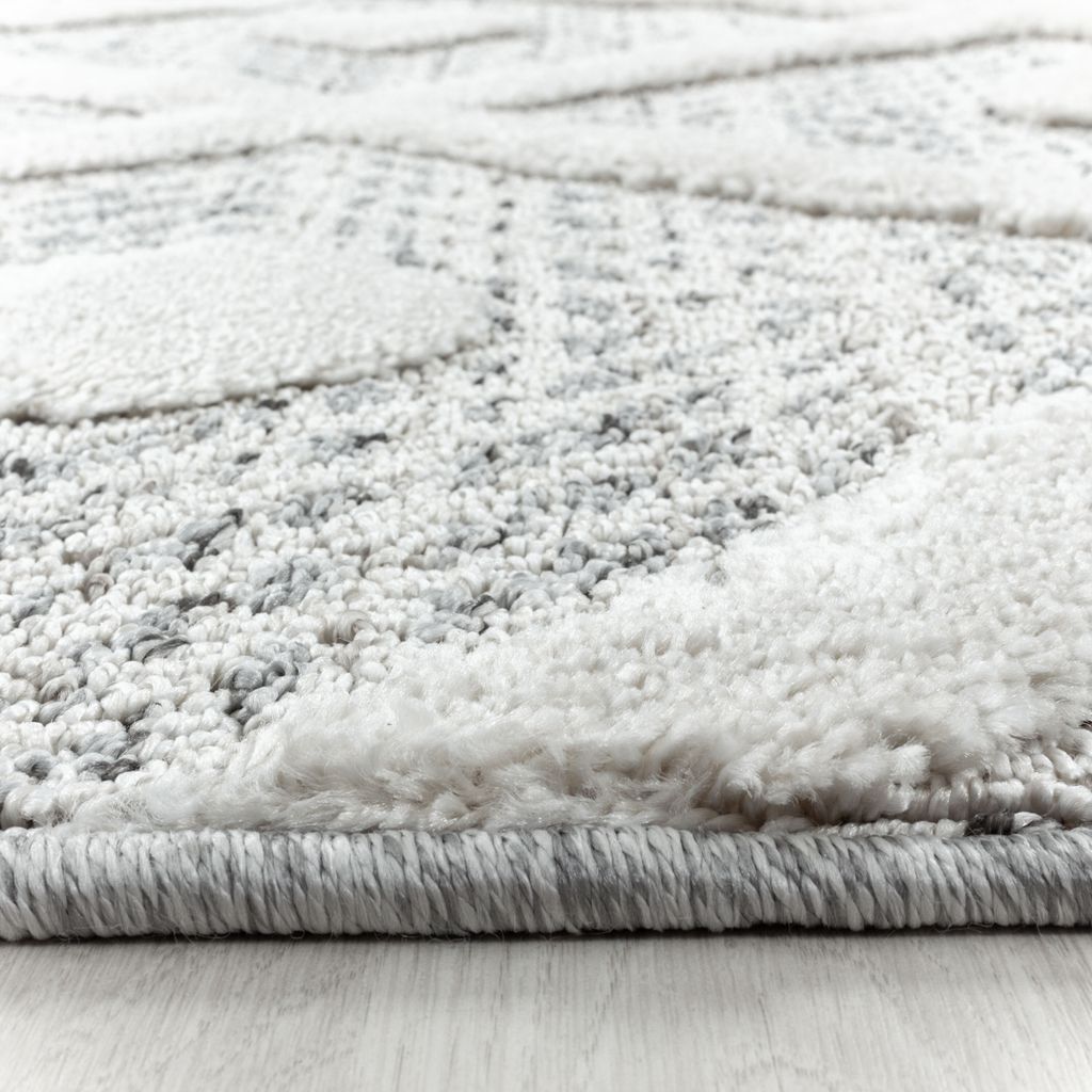 Villa Möbel Pisaro Wohnzimmer-Teppich, Hochflor-Teppich, Grau, Geometrisch, Farbe:Grau, Grösse:160 cm Rund