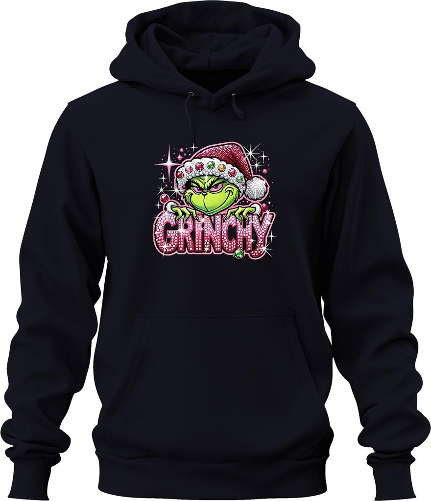 Grinchy Weihnachten Strass Glitzer Rosa Bling Lustig Geschenk Uni Hoodie Kapuzenpullover, Navy, XXL