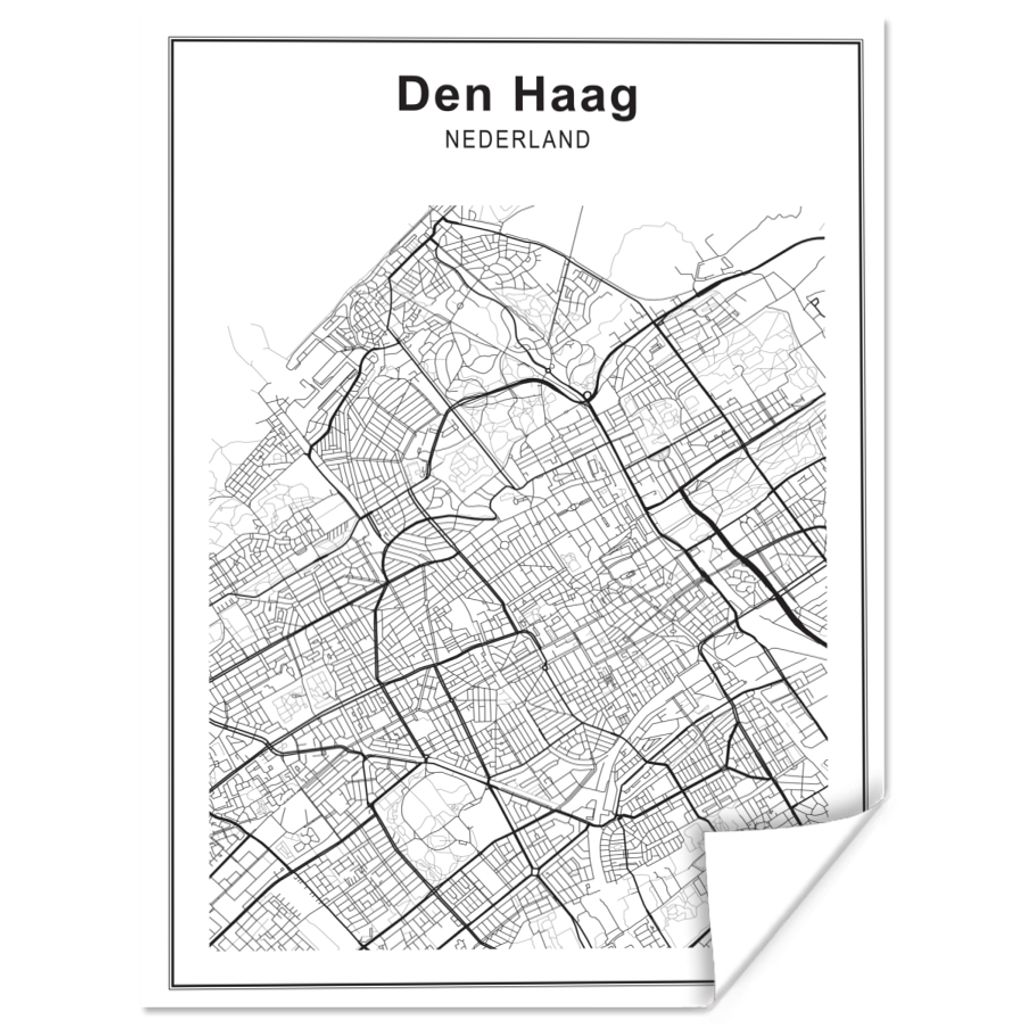 MuchoWow Poster Stadtplan - Den Haag - Schwarz und Weiß 30x40 cm - Wandplakat - Poster Kinderzimmer