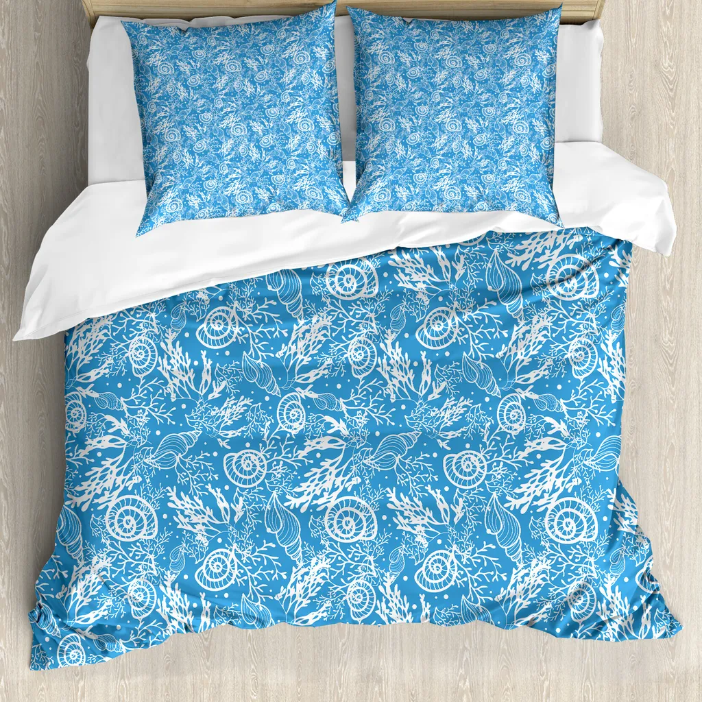 Copripiumino Ocean ABAKUHAUS | Conchiglie e Coralli Blu Bianco 200x200