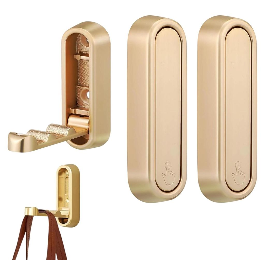 2 faltbare Wandhaken zum Aufhängen, faltbare Wandhaken aus Zinklegierung, robuste goldene Wandhaken für Bad und Küche, Klapphaken zum Aufhängen...