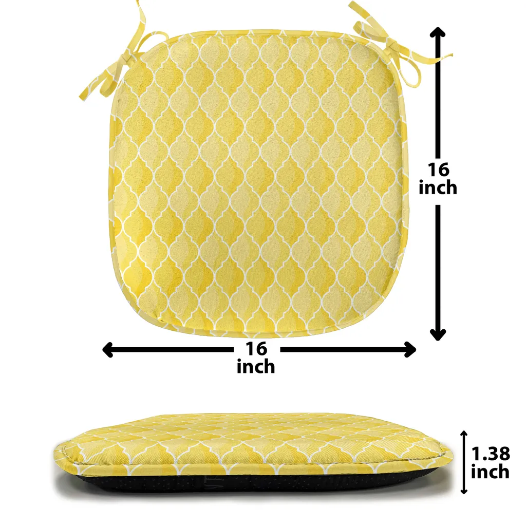 ABAKUHAUS Rivestimento giallo per sedie da sala da pranzo, motivo marocchino a traliccio, cuscino decorativo impermeabile con cinturini per sedie da cucina, 40 cm x 40 cm, confezione da 4, bianco giallo senape - 2