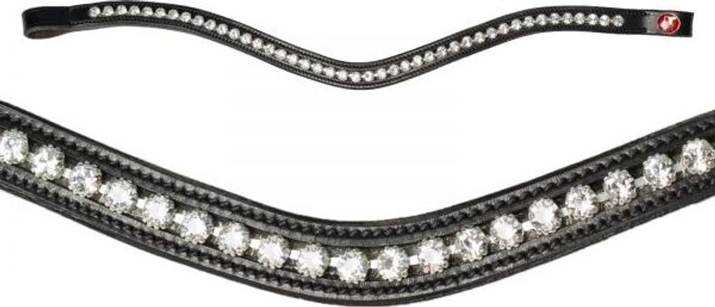Kieffer Leder Stirnband Ultrasoft Amy, Farbe:schwarz-St.Bd.m.weißen Steinen, Größe:Vollblut
