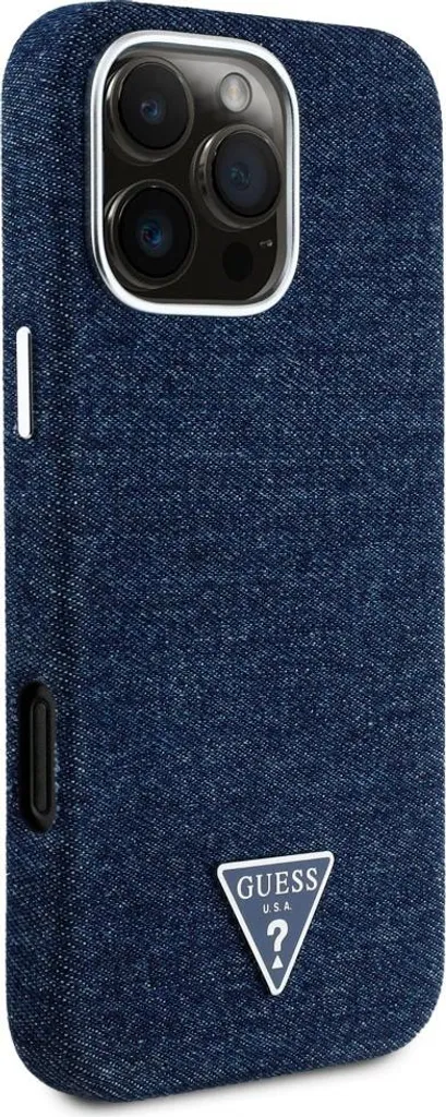 Custodia Guess Denim Triangle Logo iPhone 16 Pro Max MagSafe Blu Originale - 4