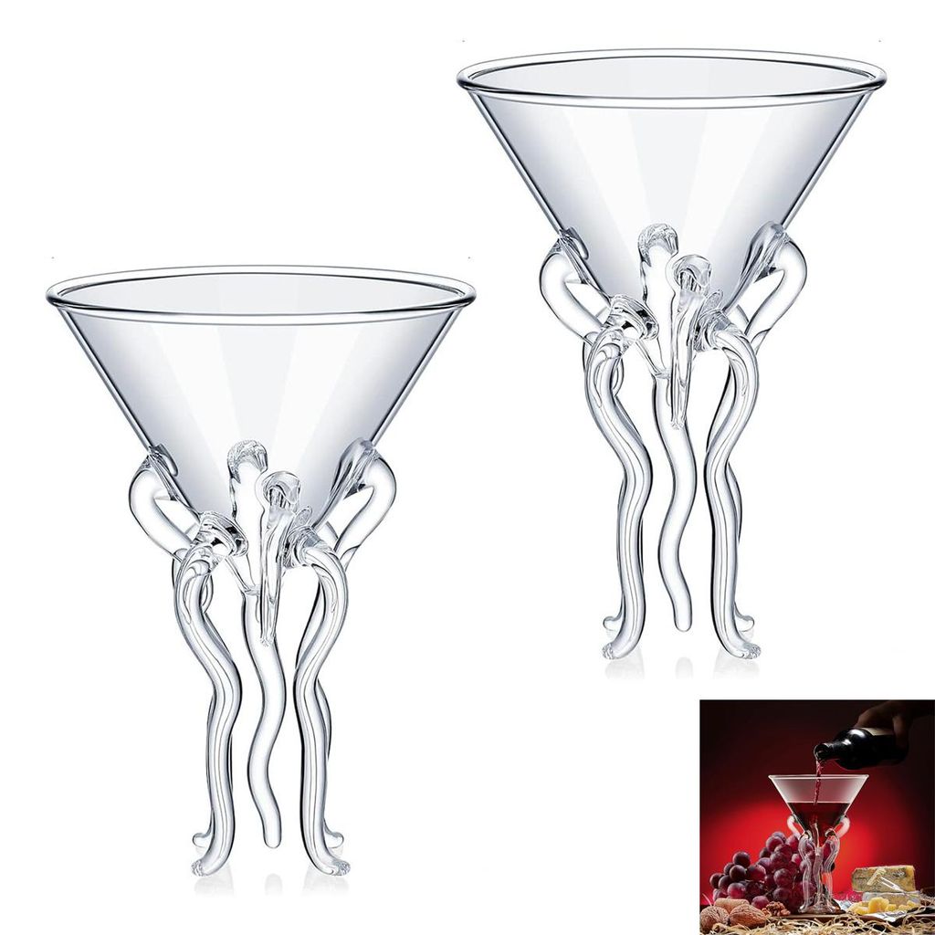 2er-Set 250 ml kreative Oktopus-Martini-Gläser, Kreatives Weinglas mit Oktopus-Motiv, ideal für Zuhause, Hochzeit und Feierlichkeiten