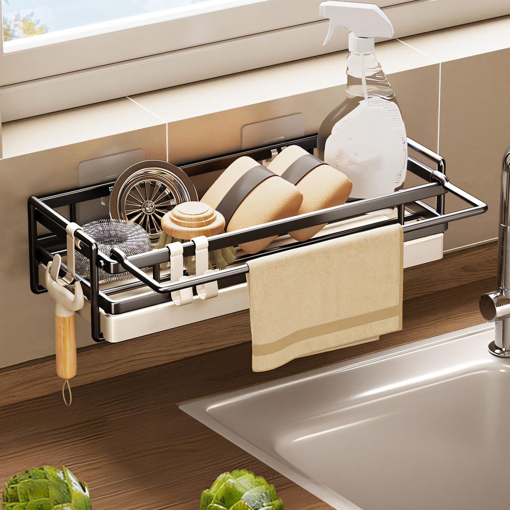 Küchenorganizer für die Spüle mit Geschirrtuchhalter – Hängend, aus schwarzem Kohlenstoffstahl für Spüle, Spülmittel und Küchenutensilien...