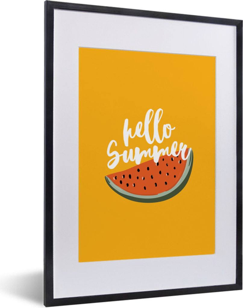 MuchoWow Gerahmtes Poster Wassermelone - Sommer - Weiß 30x40 cm - Poster mit Schwarzem Bilderrahmen Wandposter Rahmen Foto Bilder - Wandposter S...