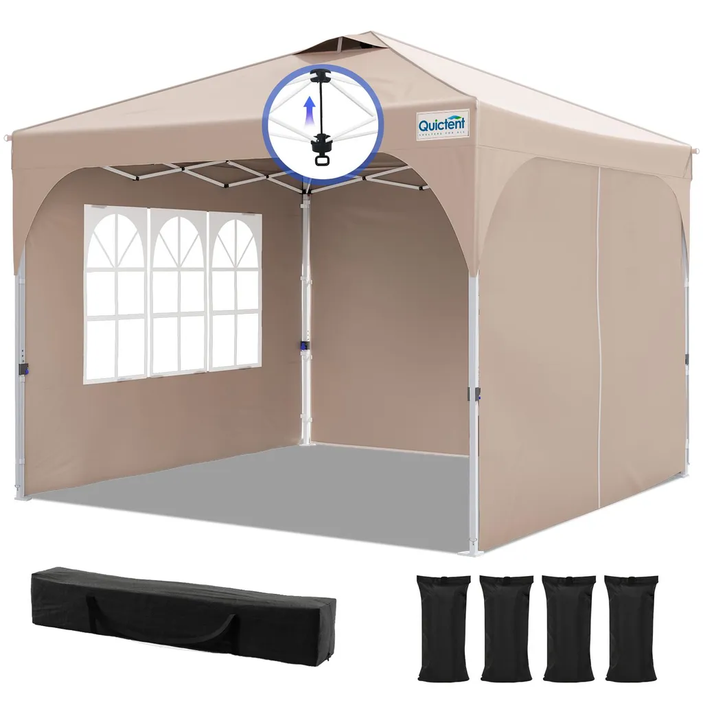 Tente pliante 3x3m pour mariage et réception beige avec parois amovibles