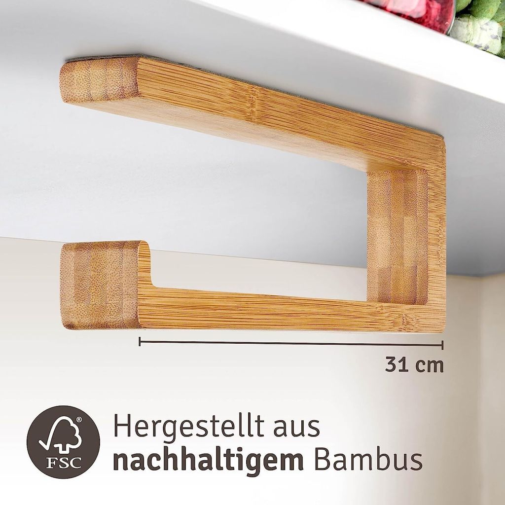 Kchenrollenhalter ohne Bohren ausBambus Holz - Spart Platz