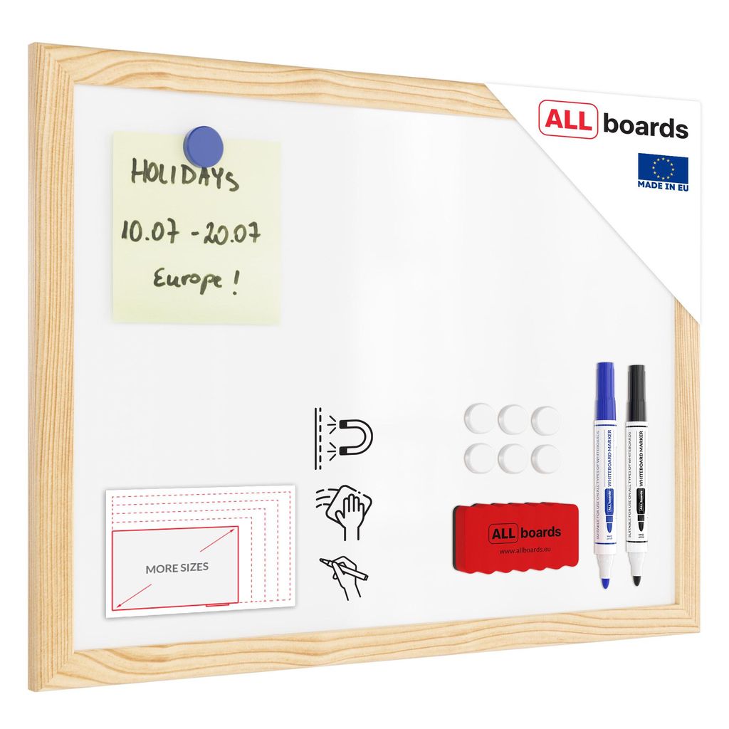 Magnetisches Whiteboard mit Naturholzrahmen 30x40cm Produktbild 