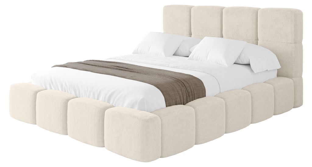 ALTDECOR Polsterbett mit Bettkasten - NATA 180x200 Hellbeige, Bett mit Kopfteil, Boxbett mit Matratze H3/H4, Doppelbett mit Stauraum