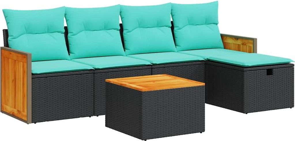 6-tlg. Garten-Sofagarnitur mit Kissen Schwarz Poly Rattan