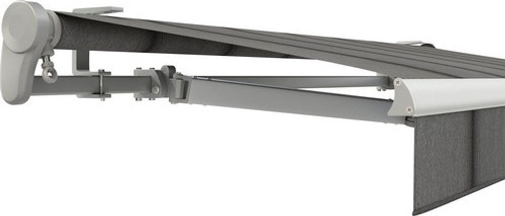 SOLUNA Gelenkarmmarkise Trend 4x2 Stoff Dessin D419 Gestell E6EV1 silber eloxiert Antrieb links inkl. Motor, Wandschalte