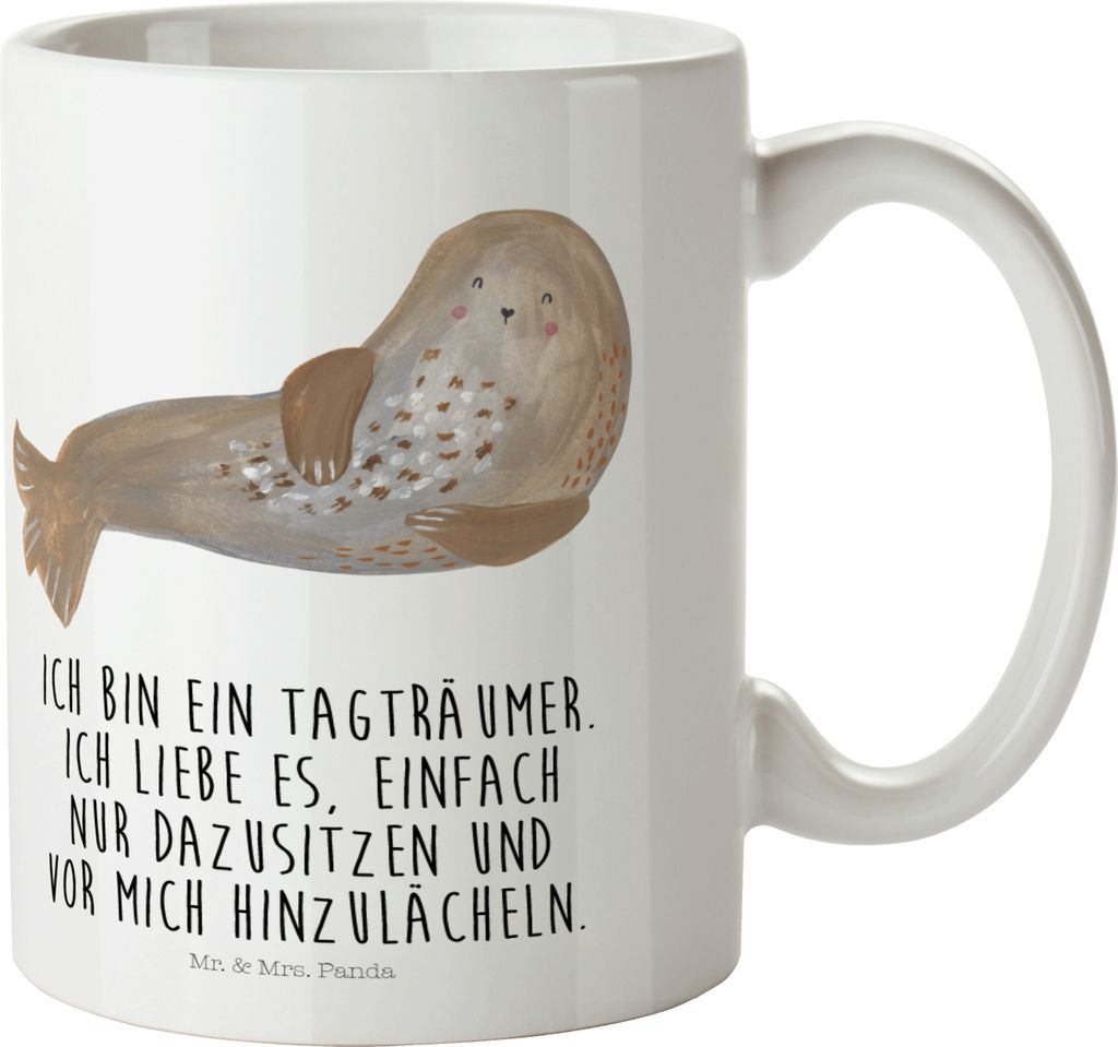 Mr. & Mrs. Panda Pott Robbe Lachen - Weiß - Geschenk, Robben, Nordsee, Tiere, Strand, Mehrwegbecher, Kindertasse, Plastikbecher, Trinklernbecher, ...