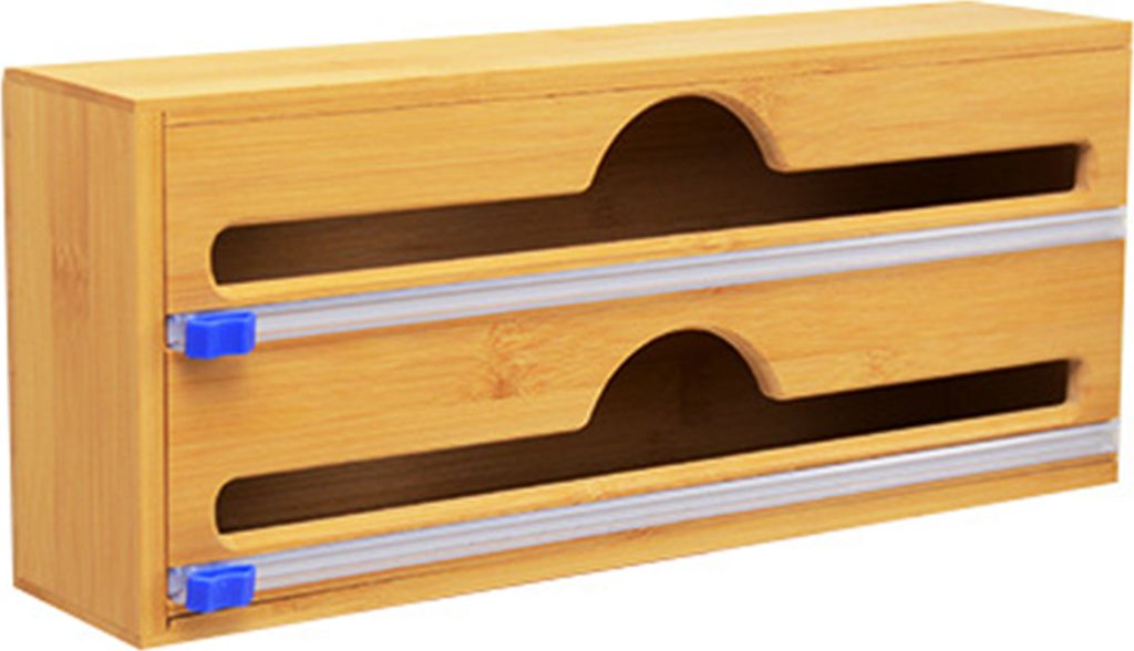 Double Grid Foil Dispenser Bambus Holz Schublade Typ Konservierung Film Zinn Folie Papierschneider für Küche