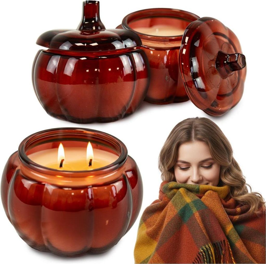 Duftkerze im Glas Kürbis, Kürbis Duft Kerze Halloween Deko Produktbild 