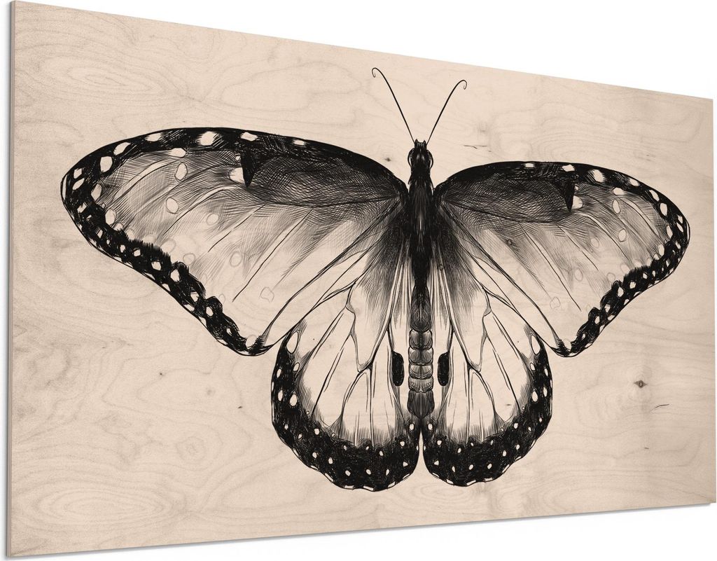 DEQORI Holzbild 100x50 cm 'Flügel in Tinte' Bild auf Holz Wandbild Kunstdruck nachhaltig