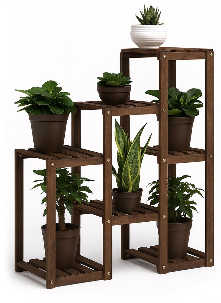 Hinoki - Pflanzenregal Blumenkasten 80x82x25 cm Indoor Blumentopfhalter 7 Ablagen aus Tannenholz