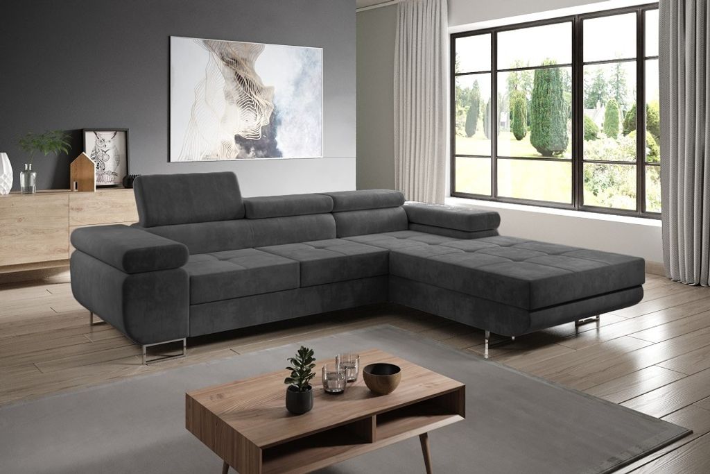 FurMeb24 - Ecksofa MANDANA L - RECHTE SEITE , Sofa mit Bettk€sten und Schlaffunktion - MONOLITH 95