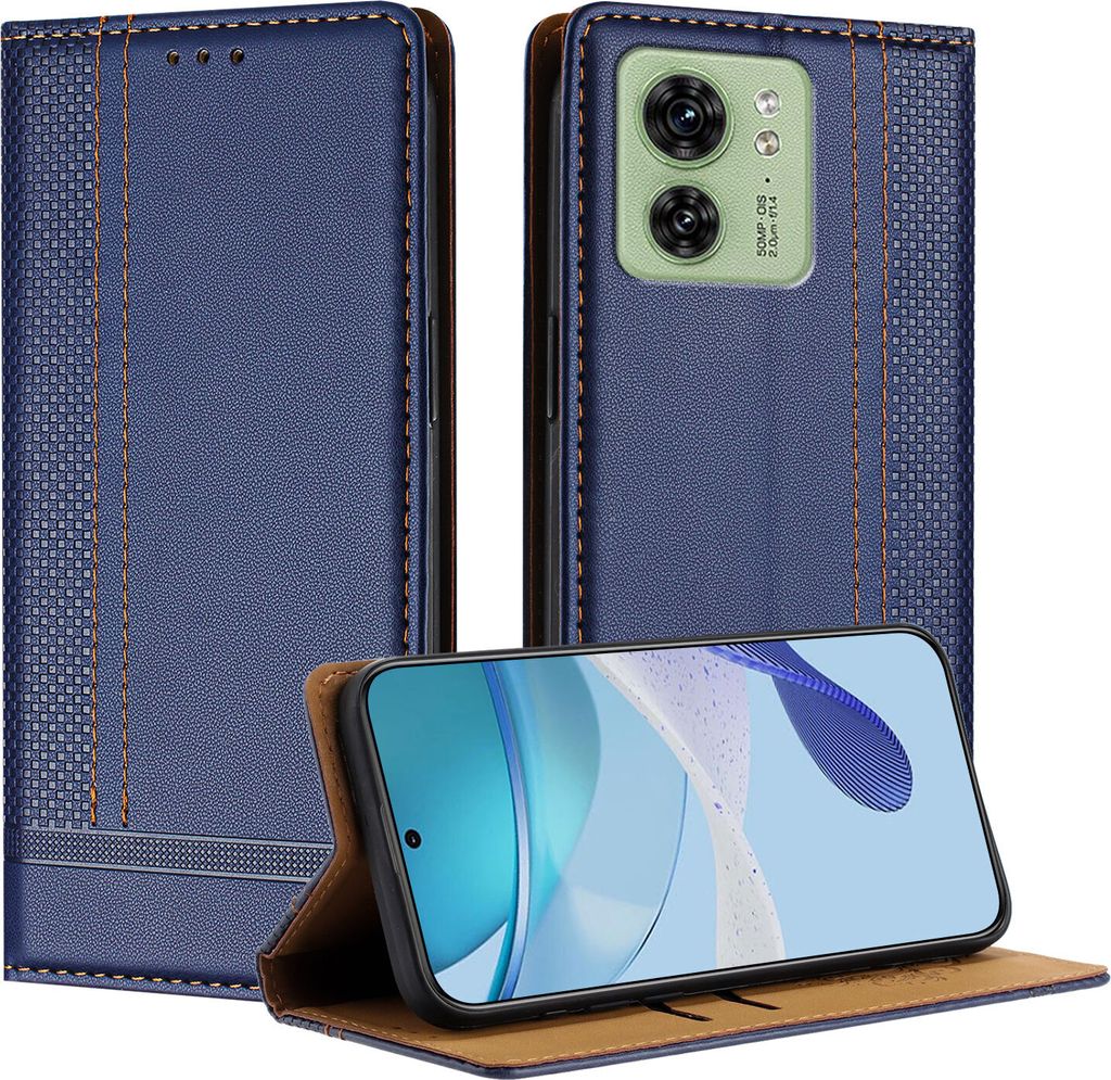 Handyhülle für Motorola Edge 40 Leder Flip Klappbare Schutzhülle mit Standfunktion Blau